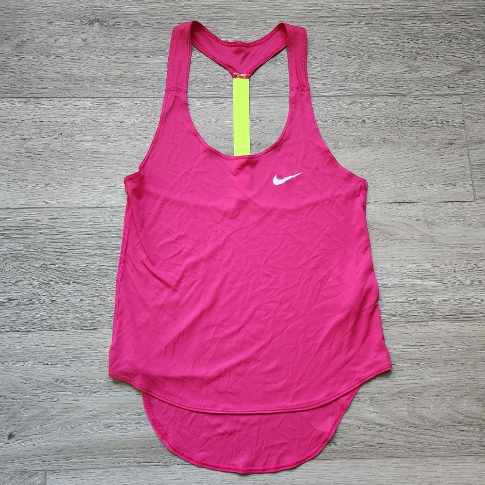 Nike Pink Fuchsia Elastika Tank Top Womens Xs White Logo Activewear Workout